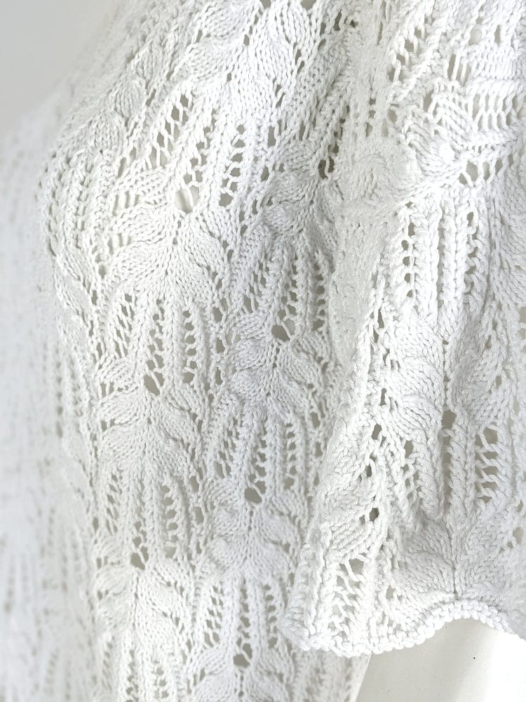 BEVERLY SMART tricots LACY top blanc tricoté à la main en pur coton