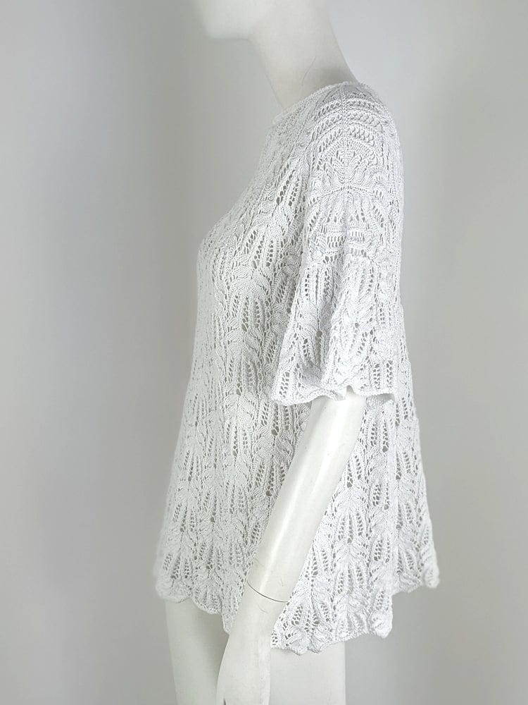 BEVERLY SMART tricots LACY top blanc tricoté à la main en pur coton